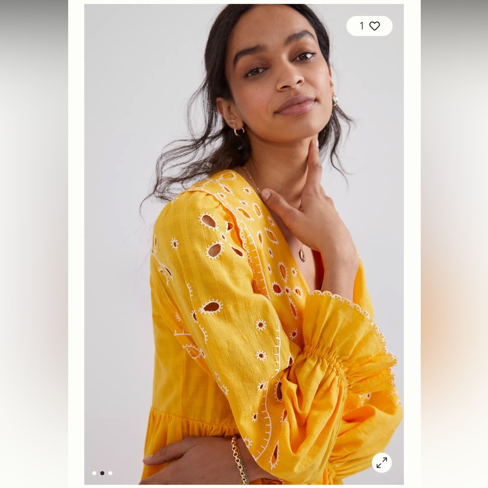 Anthropologie X Rahi Marigold Eyelet Mini Dress - Picture 2 of 3